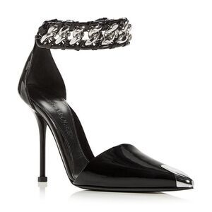 NEW Alexander McQueen 105mm Chain-Trim Patent Leather Pumps Size 39
